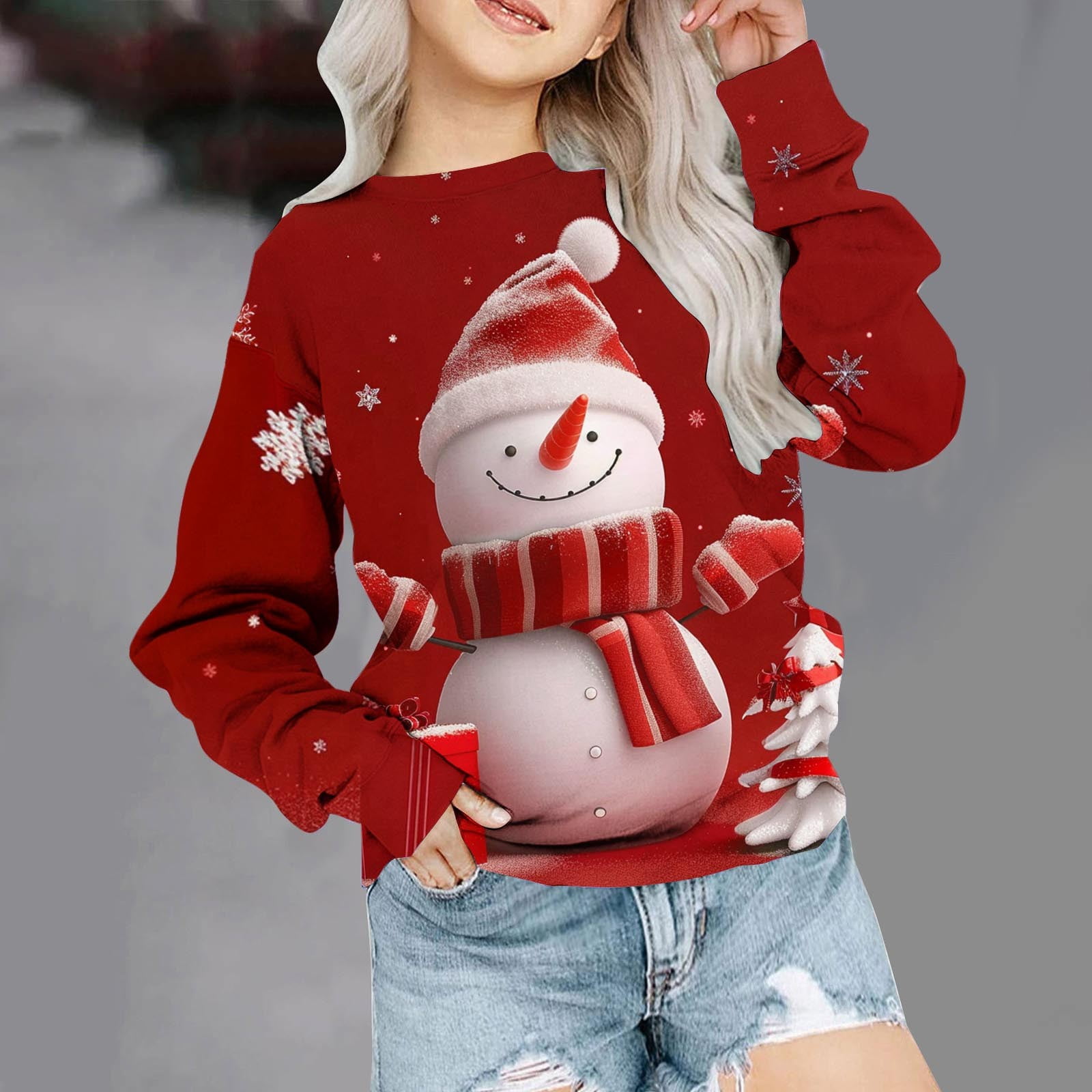 Chemise de Noël pour Enfants à Manches Longues T-shirt Imprimé Col