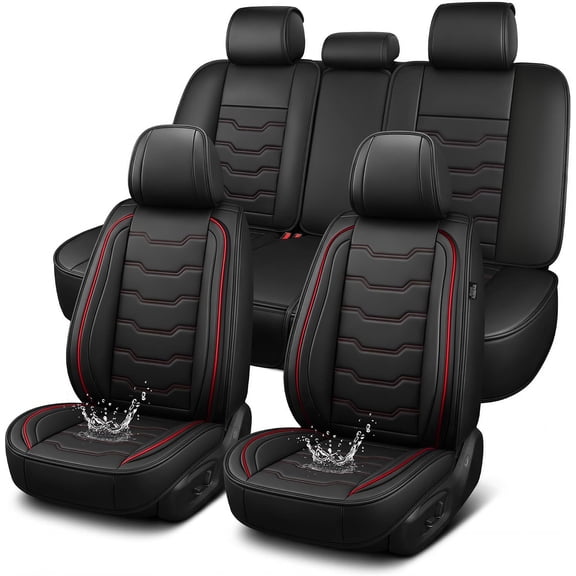 AOMSAZTO Seat Covers Fit for Jeep Renegade 2015-2024 Car Seat Covers Full Set 5 Seats Faux Leather Car Seat Cushion Protector (Black & Red)