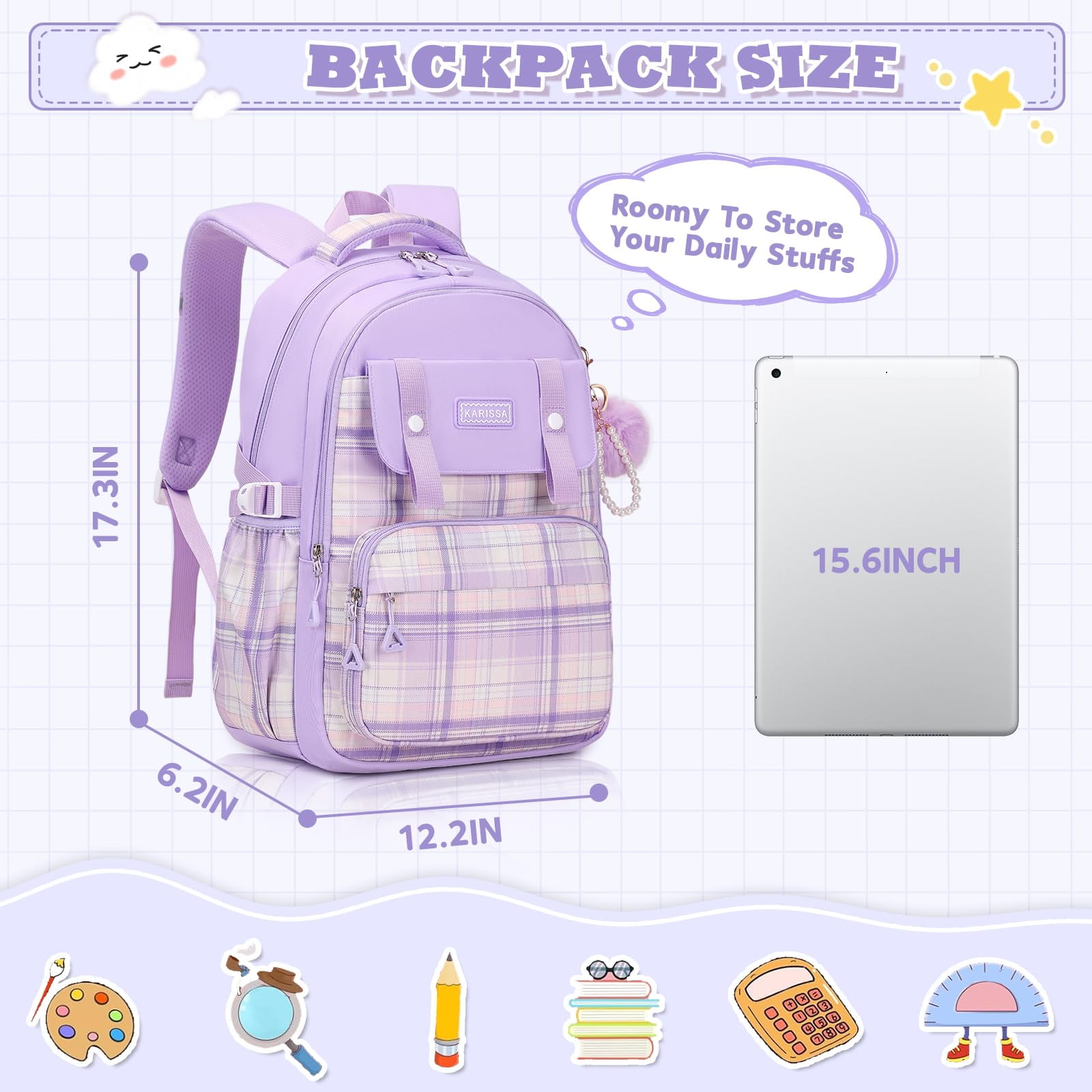 Soda Candy Girls Backpack Ideal Elementary Middle School Backpacks for Kids Cute Kawaii Large Capacity Bookbag with Reflective Strip, Beige