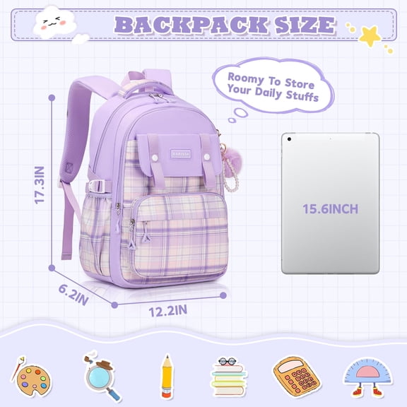 Soda Candy Backpack, Ideal School Backpack Cute Large Capacity Kawaii Bookbag with Reflective Strip, Purple