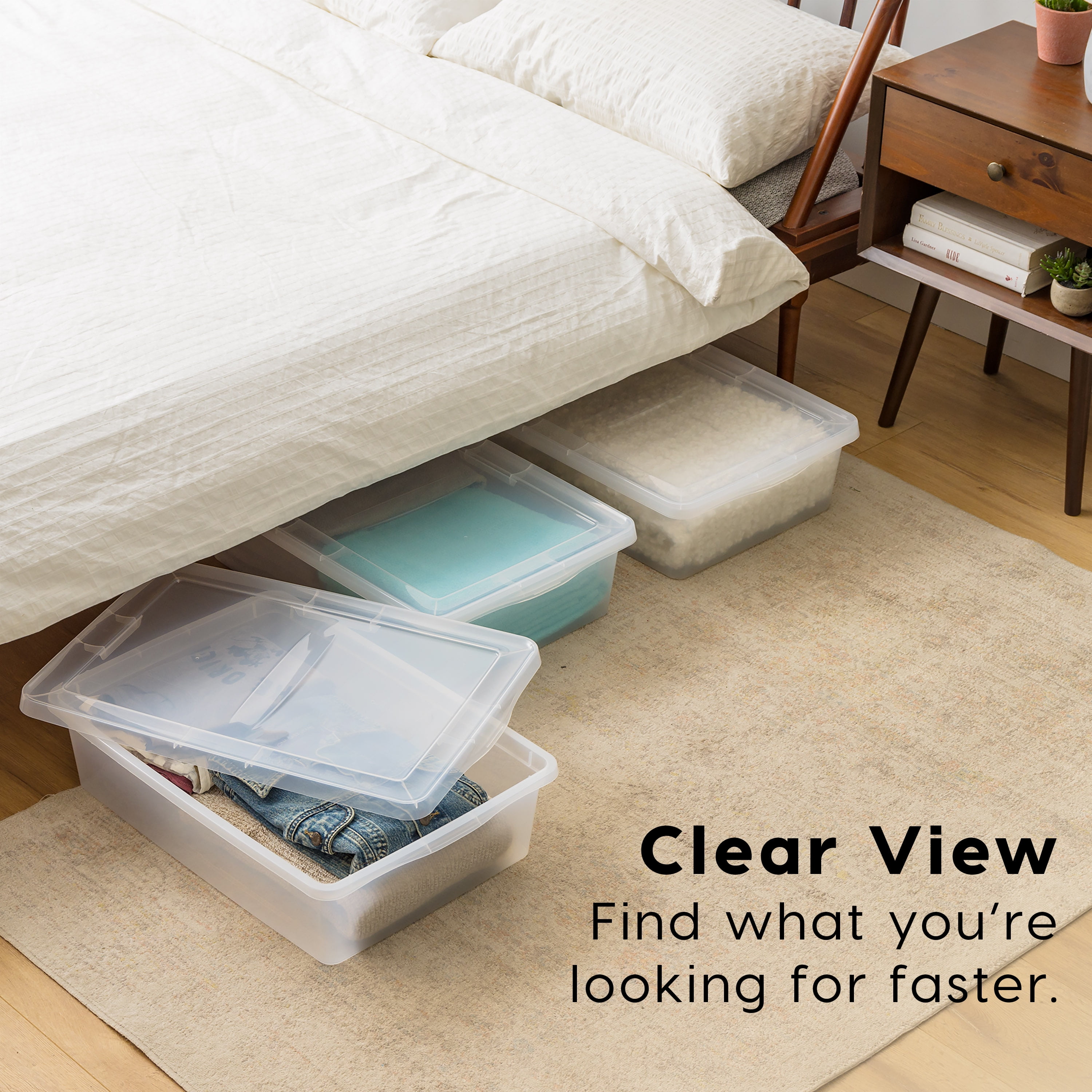 Inspired Essentials Stackable PP Resin 28 Qt Plastic Underbed Storage Bins, Clear, 4 Count Pack