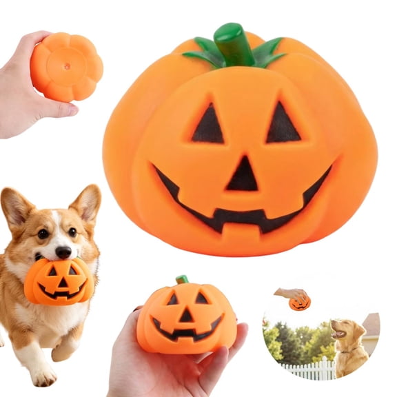 Halloween Party Favors Squeaky Dog Toy, Halloween Pumpkin Pet Toy Interactive Chew Toy with Built-In Squeaker Spooky Halloween Decorations Durable Play Toy for Small Medium Dogs