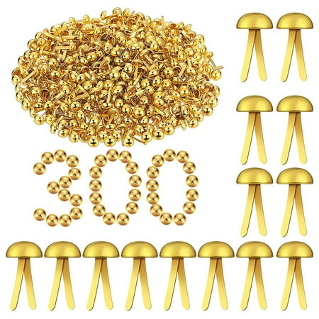 

300 Pieces of Paper Fasteners Round Headgear Sturdy Fasteners Suitable for Art Handmade Decoration Scrapbook DIY gold
