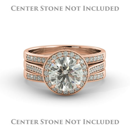- Round Semi Mount Diamond Engagement Ring Wedding Set 2 Bands 18k Rose Gold