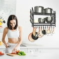 thumbnail image 5 of 35 Inch Pot Rack Wall Mounted, 2 Tier Pots and Pans Organizer with 20 Hooks and 6 Pot Lid Holders, Heavy Duty Steel Pot and Pan Hanger for Kitchen Cookware Utensils Storage 34.7" Lx13 Wx26.4 H, 5 of 13