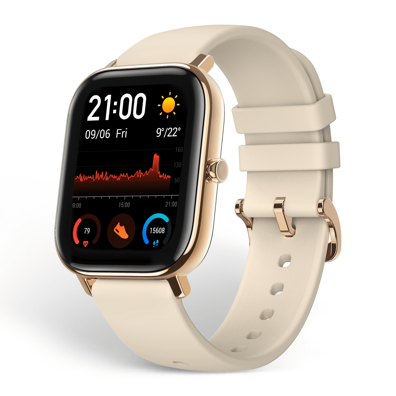 GTS Fitness Smart Watch: 14-Day Battery Life, Heart Rate Monitor, Music 1.65" Sleep and Swim Tracking, GPS, Water Resistant, Smart Notifications, Beige Walmart.com
