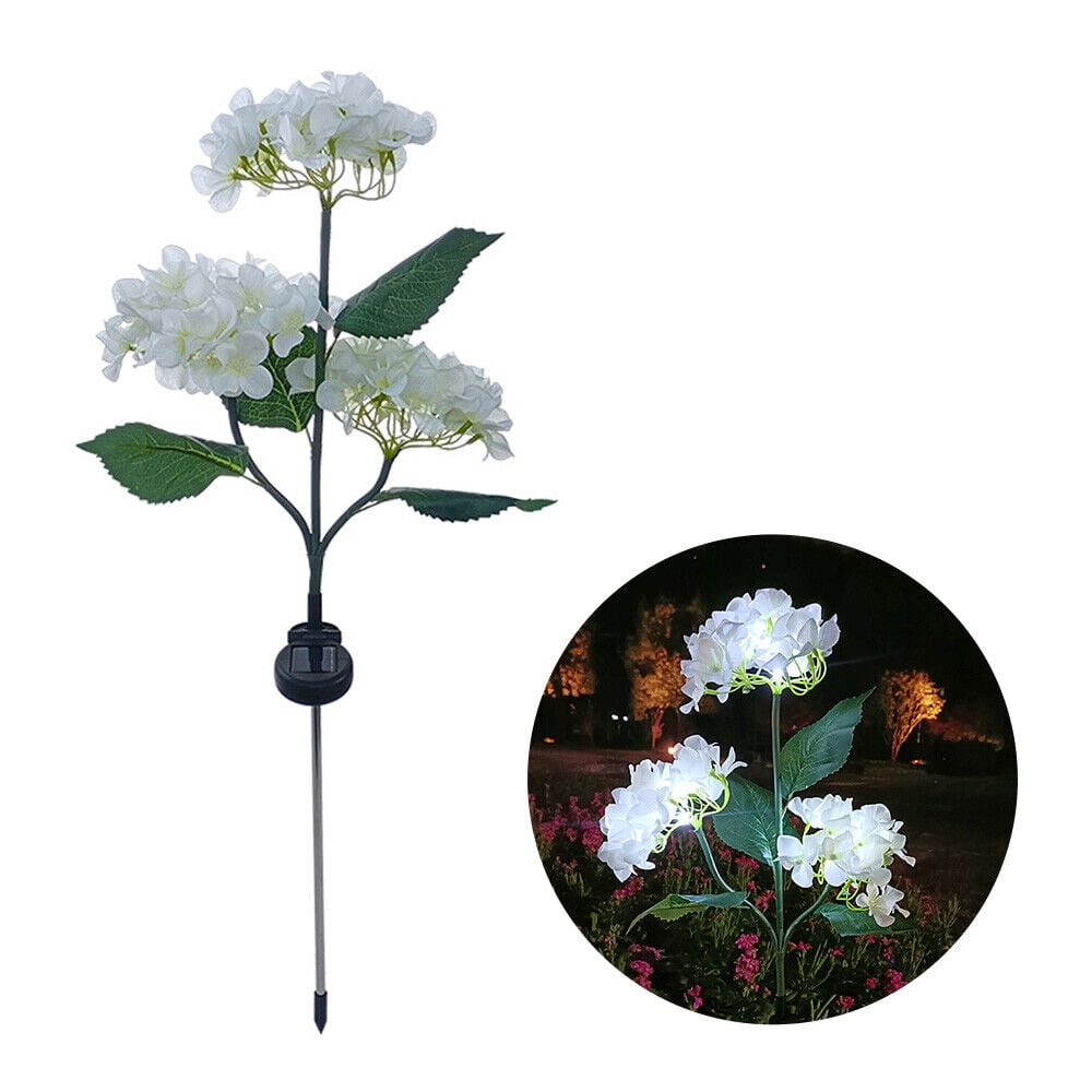 2 Pack 3 Head Hydrangea Solar Garden Stake Lights Outdoor Waterproof Solar Powered Decorative Lights for Patio, Courtyard, Garden Lawn (White)