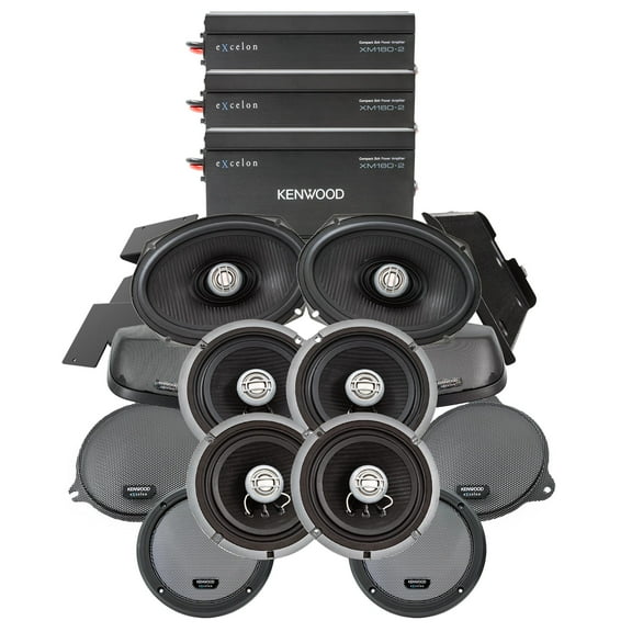 Kenwood 3 2-Channel Amplifiers with 2 Pair of 6 1/2" Speakers and 1 Pair of 6x9" Speakers and Cut-In Lid Plug and Play Kit for 2014  Ultra Motorcycles