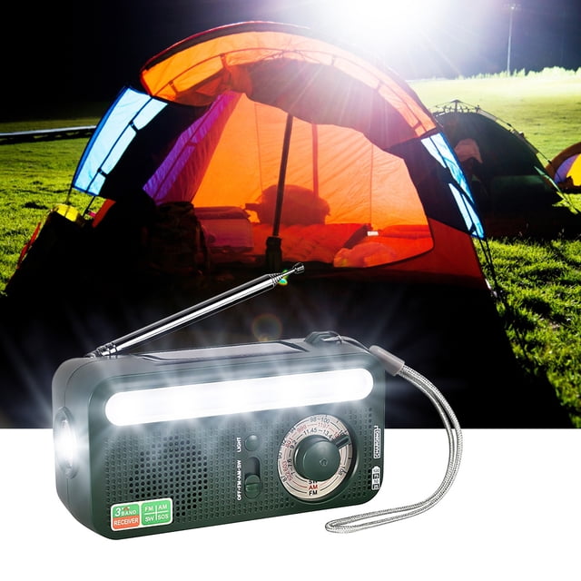 Meitianfacai Weather Radio, Emergency Hand Crank Radio with Solar Charger, Portable Battery Operated Shortwave Radio with LED Flashlight, USB Charger