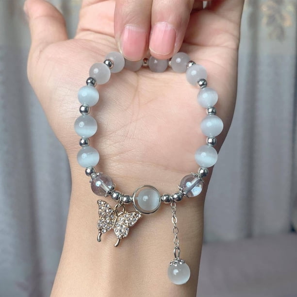 Pulsera de cuentas de perlas | Colgante Fuzi Amuleto de la Suerte de Estilo Femenino | Material plástico único | Cierre seguro | Joyería de moda elegante | 1 Pieza | Idea de regalo
