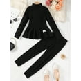 thumbnail image 2 of Kucnuzki Big Girls Outfit Sets 9 Years Pant Sets Fall Long Sleeves High Neck Tops Ribbed Pants 2pcs Black, 2 of 9