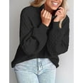 thumbnail image 2 of Alsol Lamesa Sweaters for Women Ribbed Mock Neck Sweater Chunky Cable Knit Lantern Sleeve Knitted Pullover Sweater Plus Size 3XL, 2 of 5