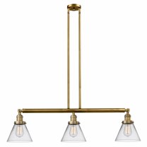 213-BB-G42 Innovations Lighting Cone - 3 Light Island In Industrial Style-10 Inches Tall and 40.25 Inches Wide-Brushed Brass Finish-Clear Glass Color