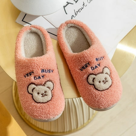 

Slippers For Women Couples Women Slip On Furry Plush Flat Home Winter Round Toe Keep Warm Cartoon Slippers Shoes Womens Slippers