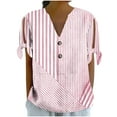 thumbnail image 2 of Sevevn Women's Non Positioning Printed V-neck Button Short Sleeved Tied Loose T-shirt Fashionable Casual Top Gift for Adults Pink XL, 2 of 7