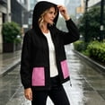 thumbnail image 6 of vdgthytj Rain Jacket Women Long Sleeve Full Zip Color Block Hooded Waterproof Fall Outdoor Outerwear with Pockets(Medium,Hot Pink), 6 of 7