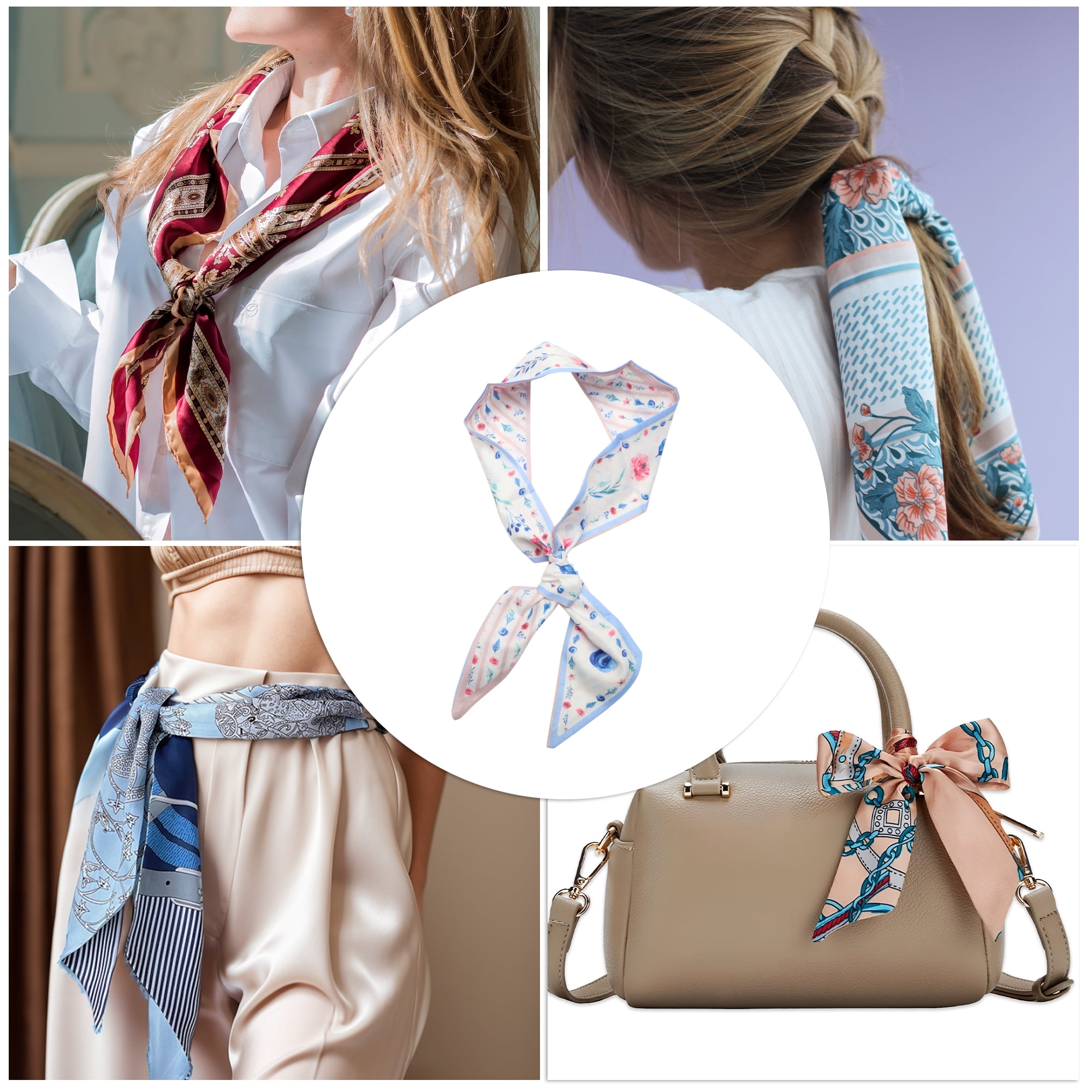 Unique Bargains Floral Long Ribbon Headband for Women Blue 1 Pc
