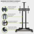 thumbnail image 4 of Mobile TV Stand on Wheels for 32-65 Inch TVs, -15°~+15 Tilt Rolling TV Cart Height - Adjustable Holds up to 110 lbs, TV Stand with Shelf/Tray For Home Office, 4 of 9