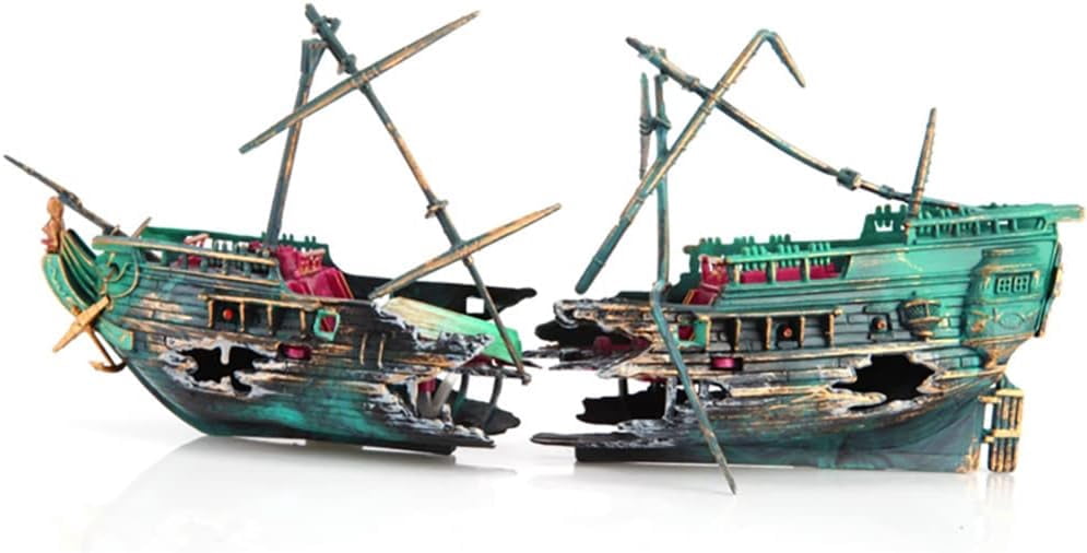 Aquarium Shipwreck Decorations - Air Bubbler Sunken Ship Ornament, Fish Tank Air Action Aerating Decorations