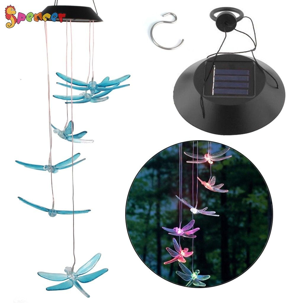 Spencer Solar Changing Color Hummingbird Wind Chime, Solar Powered LED
