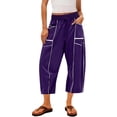 thumbnail image 2 of Lumtrix Women’s Cropped Barrel Sweatpants Loose Fit Lounge Casual Wide Leg Capri Pants Cotton Comfy Elastic Waist Joggers with Pockets Purple M, 2 of 4