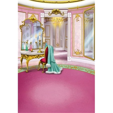 Image of Polyester 5x7ft Artistic Background Girl Photography Backdrops Dreamlike Luxury Room Retro Wall Dressing Table Mirror Chair Candel Lamp Floor Child P