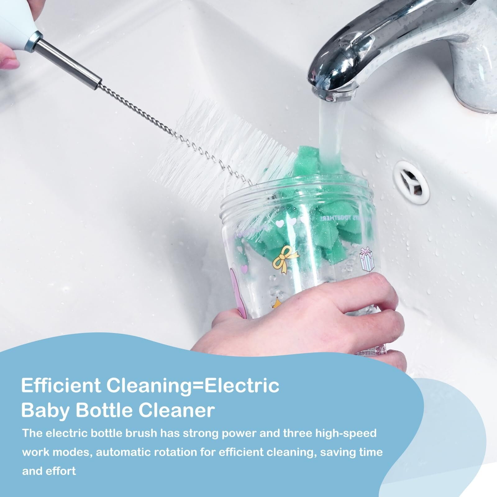 Electric Bottle Brush Cleaner With Holder, Rechargeable Automatic Water Bottle Cleaner With Stainless Steel Extension Handle, Extra Long Water Bottle Brush,Nipple Brush, Straw Cleaner Brush,Green