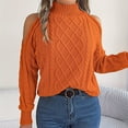 thumbnail image 5 of Womens Exposed Shoulder Turtleneck Sweaters Fall Long Sleeve Cable Knit Sexy Jumper Tops, 5 of 7