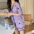 thumbnail image 4 of Defitshape Women's 2 Piece Pajamas Soft Short Sleeve Shorts Pajama Set Comfy Summer Button Up V Neck Cute Loose Lounge Set Loungewear 52 X-Small, 4 of 4