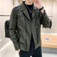 thumbnail image 5 of Chaqueta de traje de cuero de un solo pecho para hombre, abrigo corto recortado, blazer para hombre, ropa de primavera de moda, ropa sencilla, novedad en 2024, 5 of 5