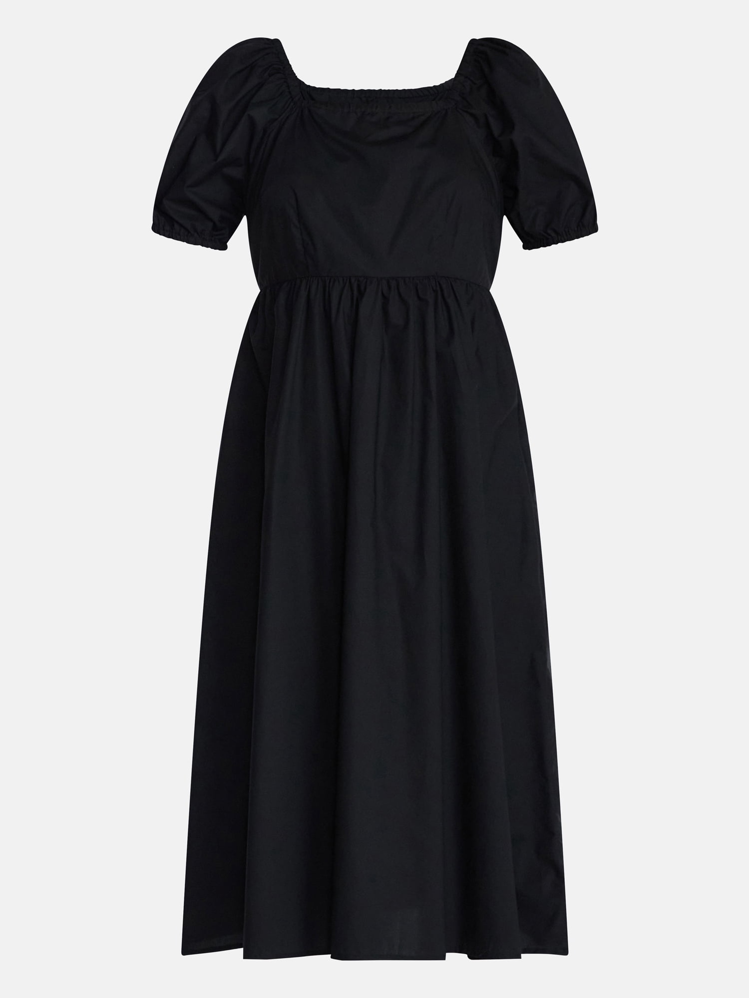 Time and Tru Women's and Women's Plus Cotton Back Tie Midi Dress with Short Puff Sleeves, Sizes XS-4X