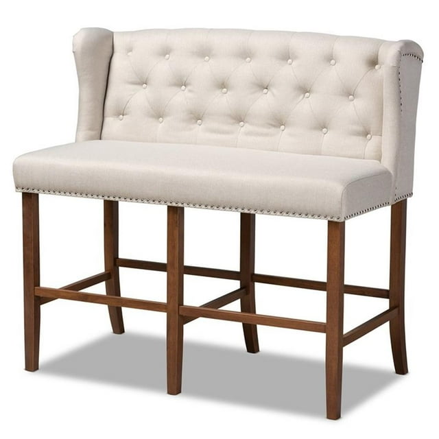 Bowery Hill Upholstered Beige Bar Stool Bench Rectangular Button Tufted 47.64" Unassembled