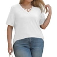 thumbnail image 4 of TQWQT Womens Plus Size Summer Tops 4x-5x Women's 4x Tops and Blouses V Neck Criss Cross Womens Plus Tops Short Sleeve Dressy Casual White Basic Plain Tees Loose Fit Clothes for Women 3XL, 4 of 5