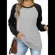 thumbnail image 2 of Sudadera Ligera de Larga con Cuello Redondo y Diseño Raglán con Bloques de Color para Mujer Gris Negro L, 2 of 10