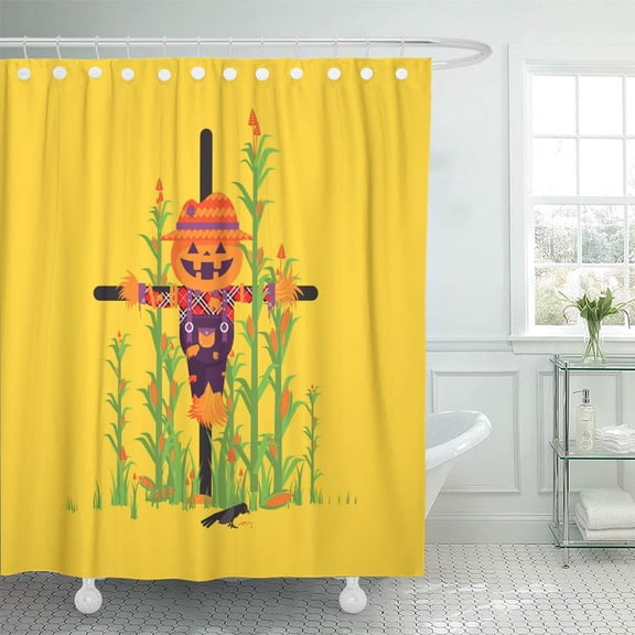 CYNLON Stock Vector Illustration a Scarecrow Pumpkin Instead of Head Bathroom Decor Bath Shower Curtain 60x72 inch