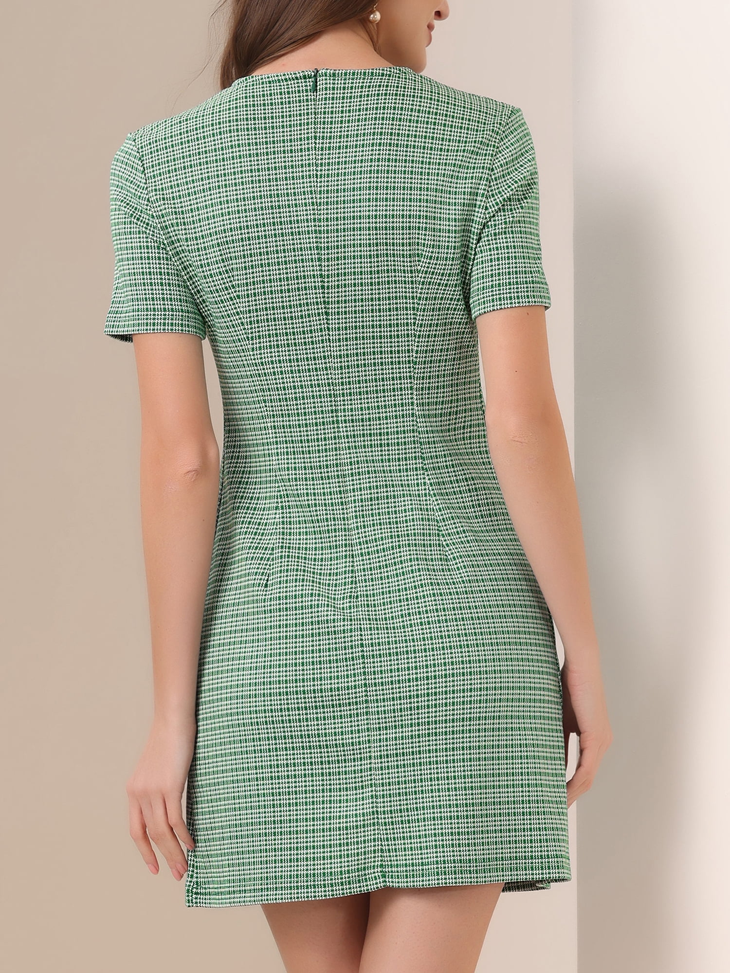 DARING DIVA Women's Dress Short Sleeve Vintage Houndstooth Dresses M Green