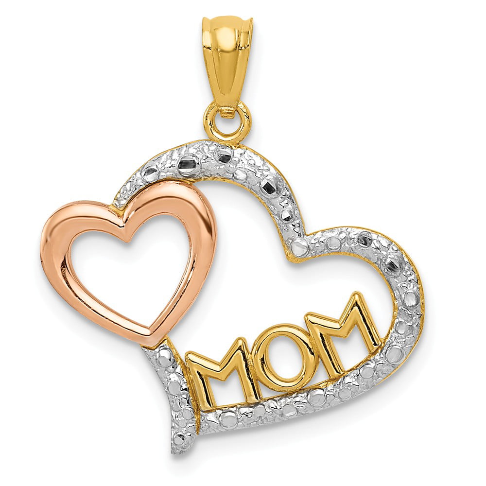 14k Tri-color Gold DC Mom in Heart w/Heart Pendant
