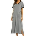 thumbnail image 2 of Gomelly Women Nightgown V Neck Pajama Soft Sleep Dress Ladies Lounge Nightdress Sleepwear Solid Color Night Gowns Silver Gray XL, 2 of 6