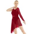 thumbnail image 2 of Linjinx Women Lyrical Dance Costume Ballet Leotard Dresses Dancewear Cut Out Sleeve Asymmetric Lace Burgundy S, 2 of 7