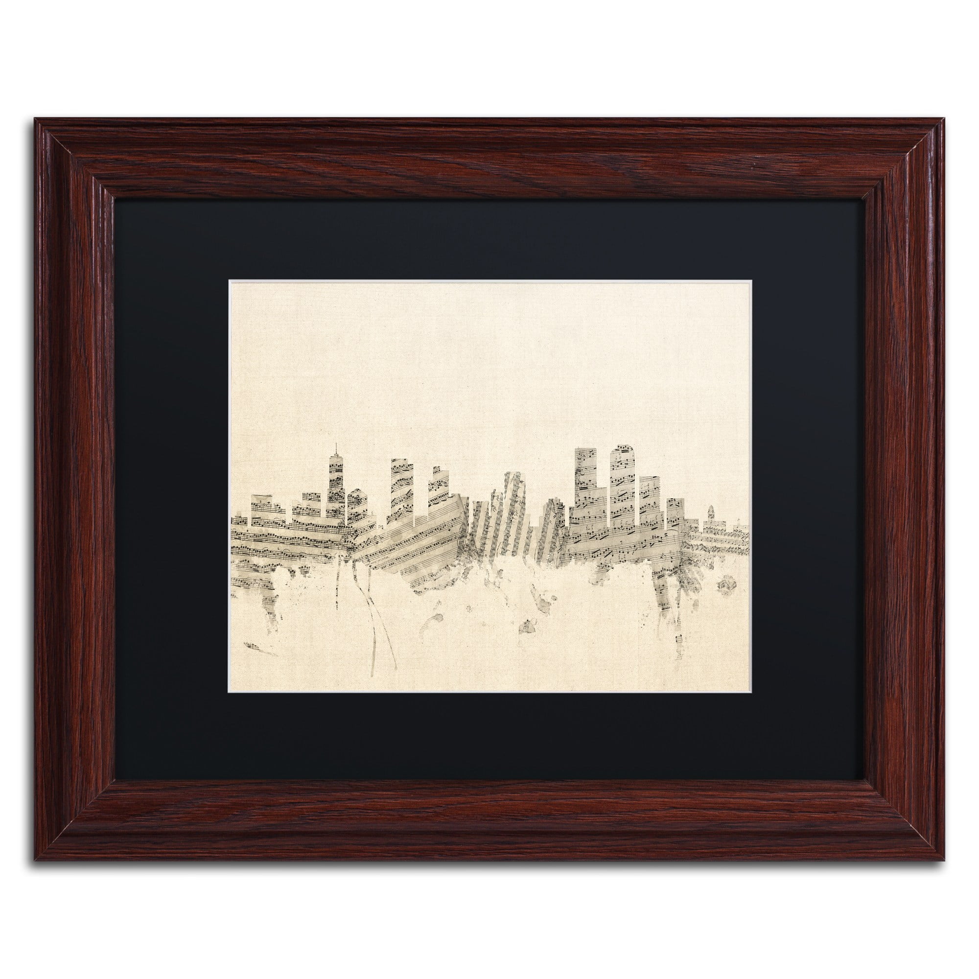 Trademark Fine Art ''Denver Skyline Sheet Music'' by Michael Tompsett 16" x 20" Black Matted Wood