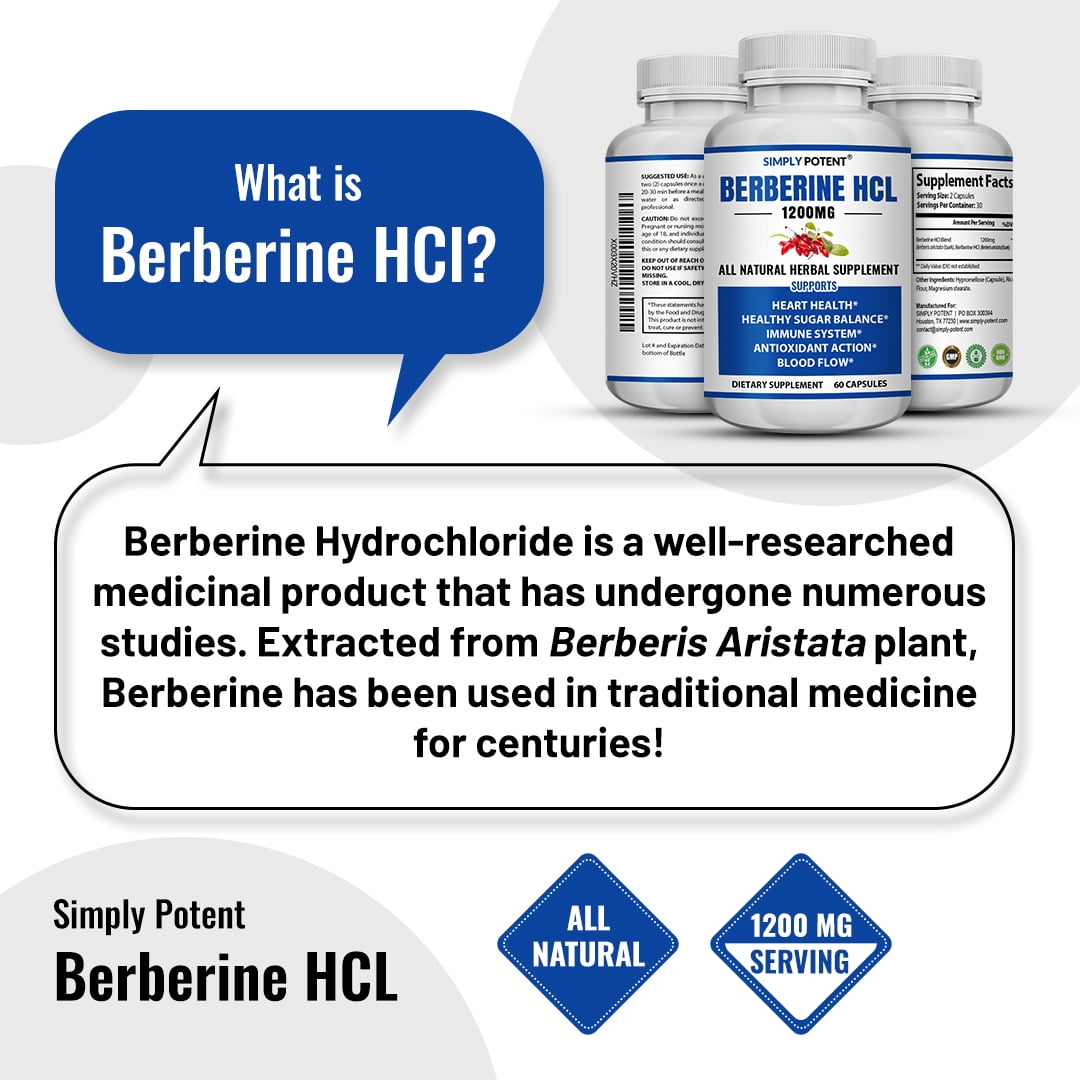 Simply Potent Berberine HCL 1200mg — 60 Capsules (600mg per Capsule) | Blood Sugar Balance, Weight Management & Metabolic Support | AMPK Activator for Glucose, Cholesterol & Heart Health | Non-GMO, G