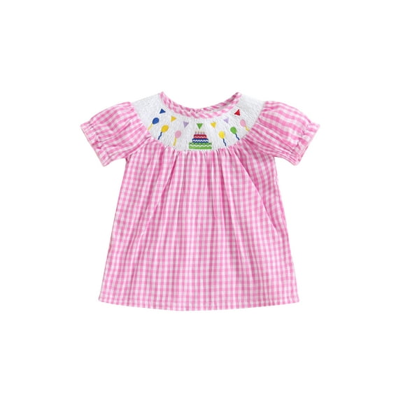 Rovasas Toddler Baby Girls Birthday Dresses Bubble Short Sleeve Plaid Dress