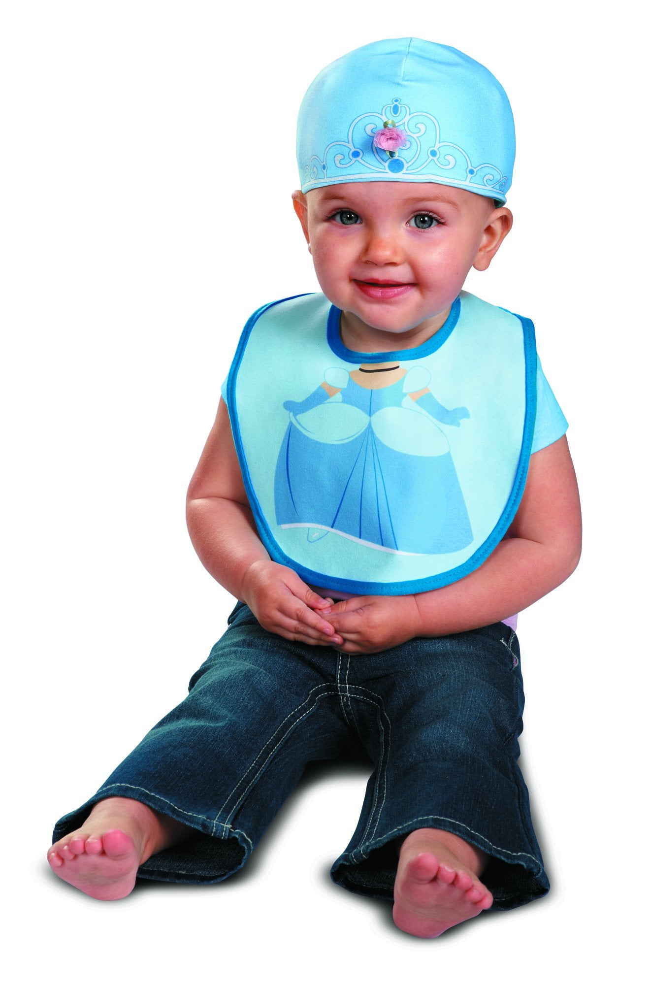 Disguise Disney Baby Princess Cinderella Blue Bib & Hat Infant Size 06