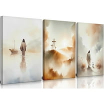 3 Pcs Jesus Wall Art Jesus Walking on Water Canvas Wall Decor Jesus Leaves The 99 Sheep Pictures Prints Christian Posters for Living Room Bedroom Church Home Decorations（Only canvas）