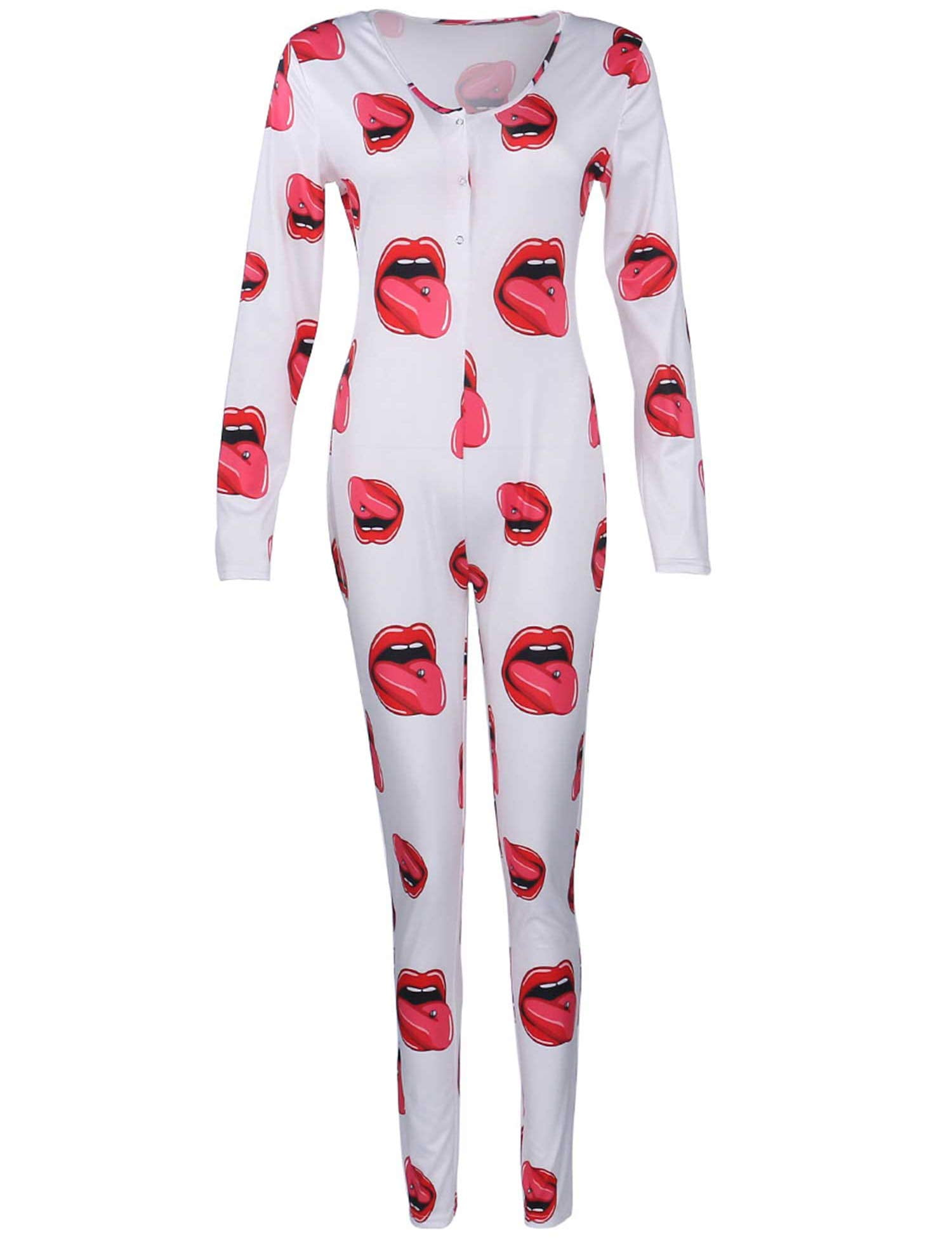 Hirigin Womens One Piece Sleepwear Cartoons Print Pajamas Jumpsuit