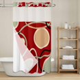 thumbnail image 6 of No Hook Shower Curtain with Snap in Liner, Geometric Stripe Circle Waterproof Fabric Bathroom Curtain Mesh Top Window, Red Abstract Art Shower Curtains 36x72in, 6 of 9