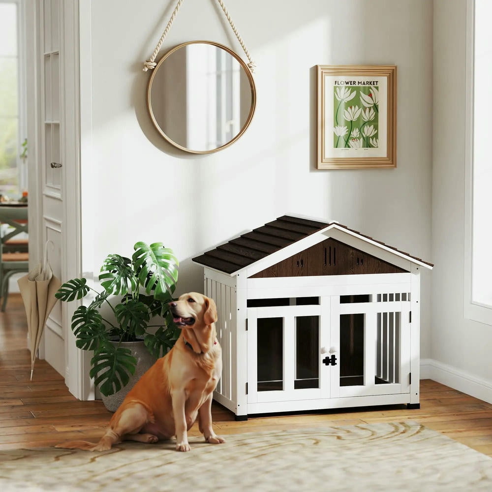 Barara King Dog House,Pet House,40"L Wooden Dog House Outdoor Indoor, with Air Vents & Elevated Removable Floor