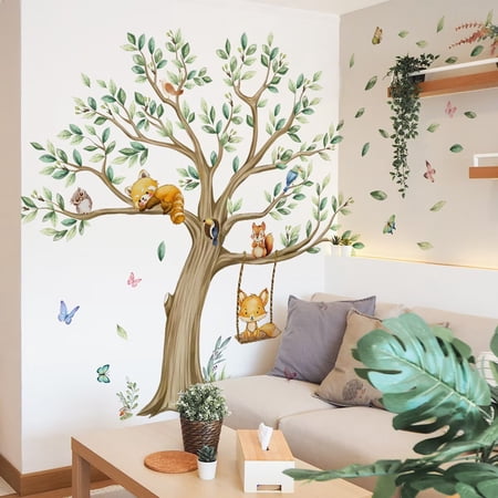Large Tree Wall Stickers Animal Tree Fox Owl Peel and Stick Wall Art Decals for Kids Bedroom Baby Nursery | Peel and Stick, Wall Art Decals, Wall Decoration, Kids Room, Bedroom Baby Nurser