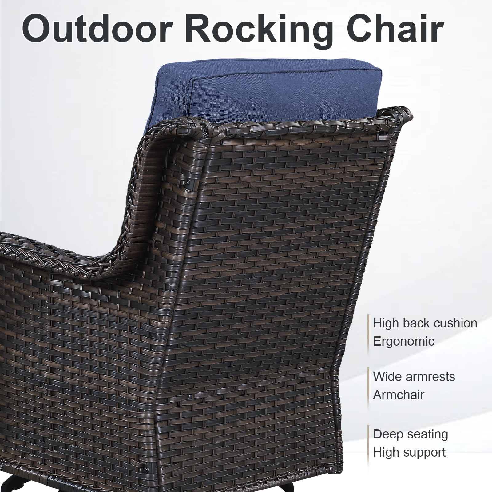 OPOHORO Swivel Outdoor Chair Set of 4 with 30" Propane Fire Pit Table, Patio Furniture Set with Firepit Brown Wicker High Back Patio Swivel Chairs for Garden Balcony Porch - Brown/Blue