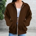 thumbnail image 5 of FRSASU Tops for Women Zip up Hoodless Sweatshirt Ladies Solid Color Long Sleeve Casual Loose Lightweight Jacket Brown, 5 of 9